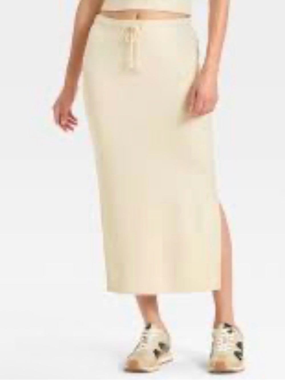 NWT Universal Thread Cream Maxi Drawstring Skirt with Side Slit